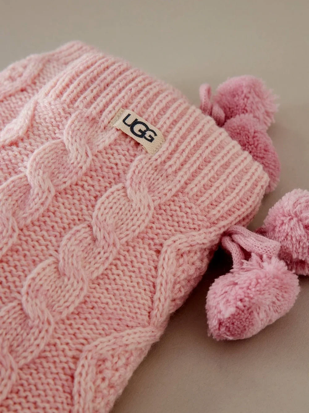 UGG Pink Cable Knit Pom Pom Cozy Slipper Socks One Size